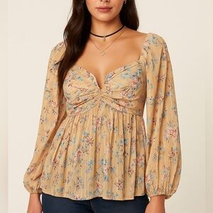 Mittoshop Floral Pleated Long Sleeve Blouse | Size M